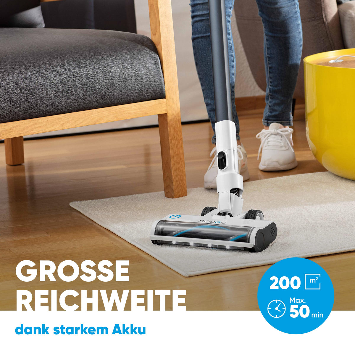 hoogo Akku-Staubsauger S3 2-in-1, 300W, 21.000 Pa, kabellos, bis 50 Min. Laufzeit, LED & Tierhaarbürste