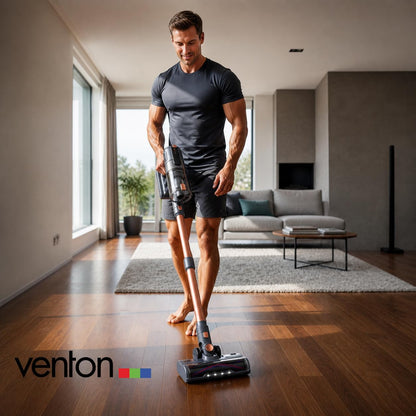 VENTON [Test SEHR GUT, Note 1.2] 2-in-1 Akku Staubsauger kabellos mit LED & Handstaubsauger beutellos, Kabelloser Akkustaubsauger stark ohne Beutel, Beutelloser Akkustaubsauger für Wohnung Auto
