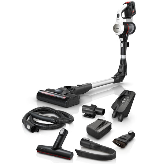 Bosch Akku-Staubsauger Unlimited 7 BSS715CARP, kabellos, Knickrohr, Hygiene-Filter, 10 Jahre Motorgarantie, 5.0 Ah Akku, Schnellladegerät, XXL-Polsterdüse, Turbostufe, Made in Germany, weiß