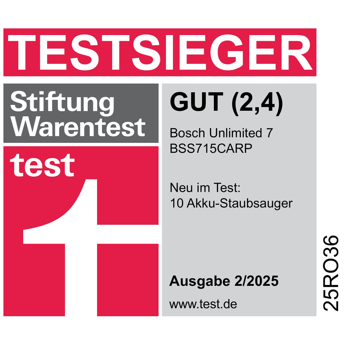 Bosch Unlimited 7 BSS715CARP Akku-Staubsauger, 5,0 Ah, Knickrohr, Turbostufe, Schnellladegerät & XXL-Polsterdüse