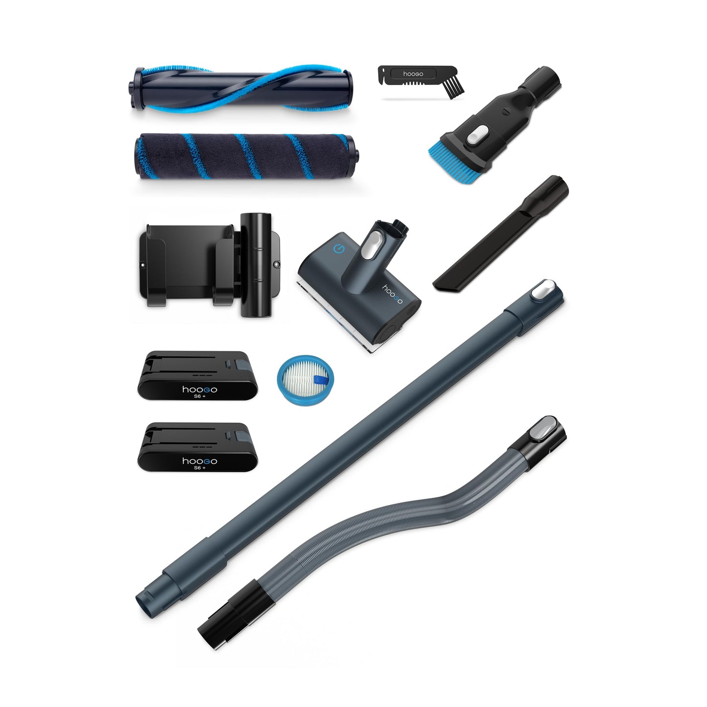 hoogo Akku-Staubsauger S6+ 2in1 | beutellos kabellos | Laufzeit bis zu 100 Min. | Handstaubsauger | inkl. 2 Wechselakkus | Tierhaare | LED-Beleuchtung | Qualität aus Deutschland