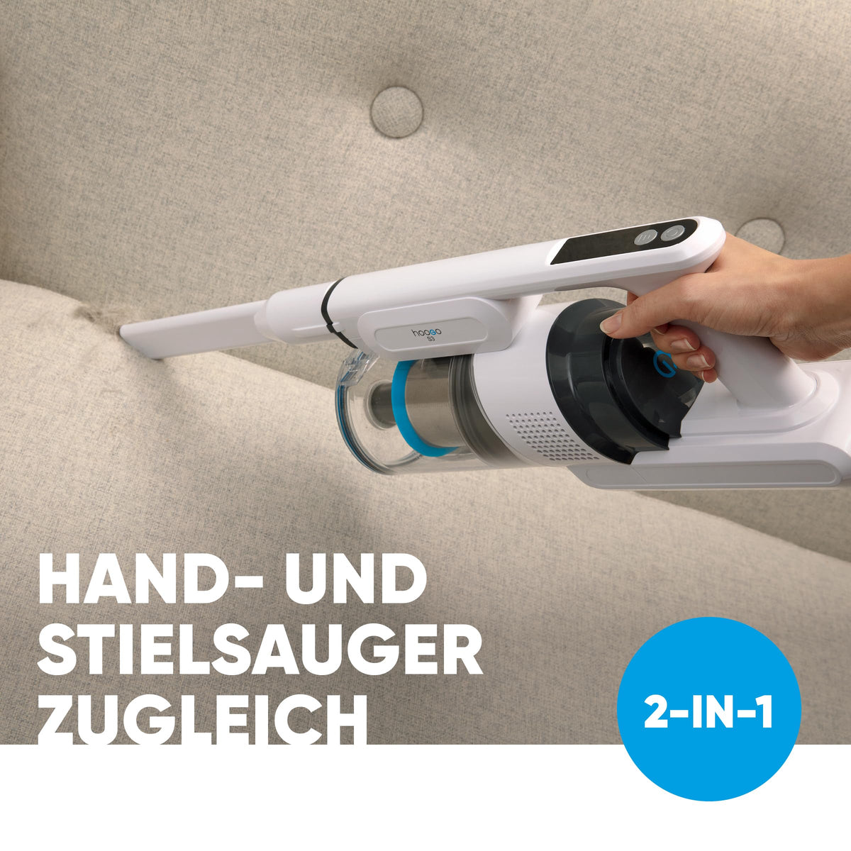hoogo Akku-Staubsauger S3 2-in-1, 300W, 21.000 Pa, kabellos, bis 50 Min. Laufzeit, LED & Tierhaarbürste