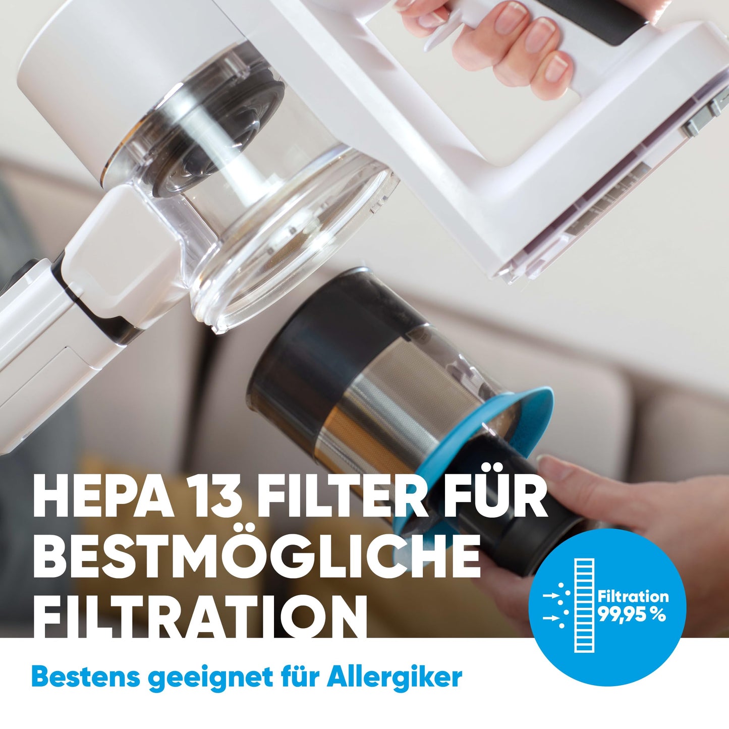 hoogo Akku Staubsauger S4 2in1 | 400W | 23.000 Pa | beutellos kabellos | Laufzeit bis zu 60 Min. | Handstaubsauger | Tierhaare | LED Beleuchtung | Qualität aus Deutschland