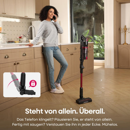 FAMIVAC Akku Staubsauger 60KPa/ 50Min/ 120㎡, Staubsauger Kabellos mit Knickgelenk-Rohr, Selbststehend, Grüne LED-Licht, Anti-Tangle-Bürste Akkustaubsauger für Hartböden/Tierhaare/Auto FV3-lilac