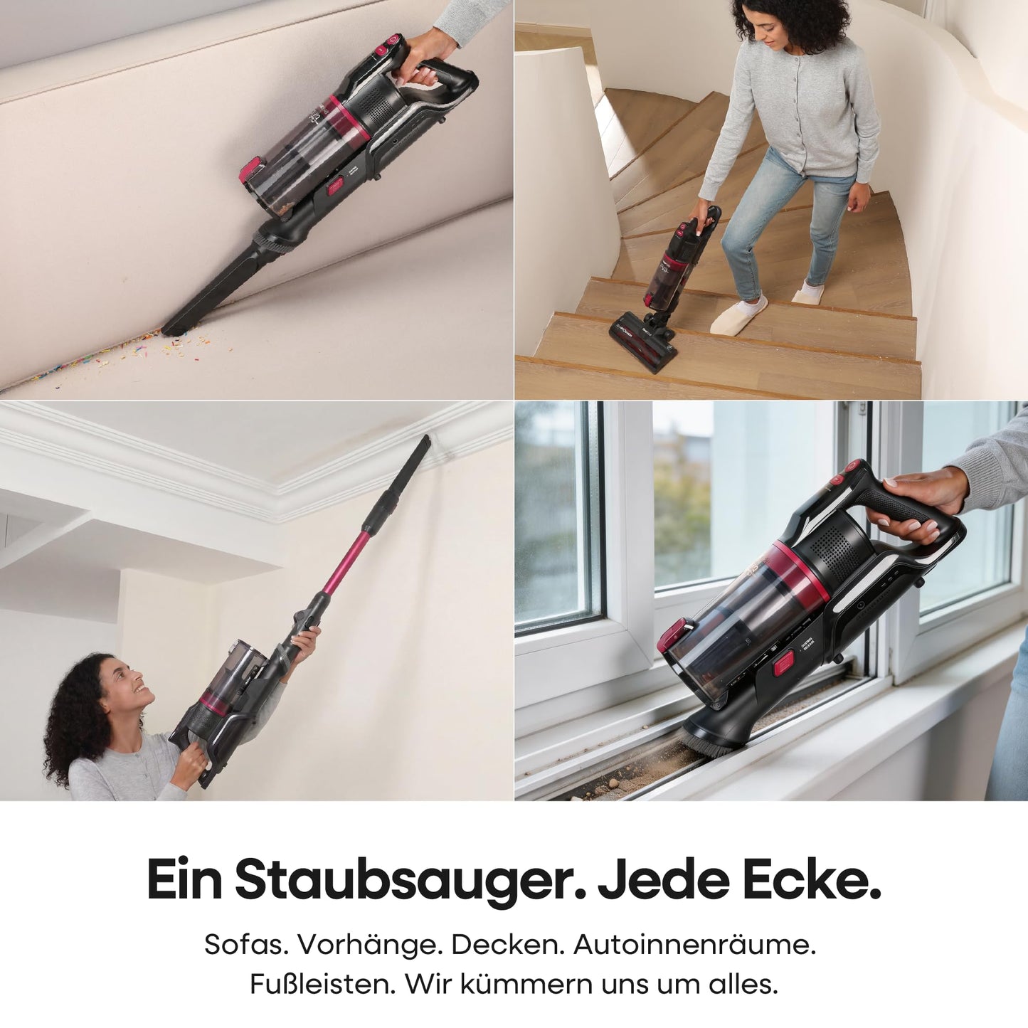 FAMIVAC Akku Staubsauger 60KPa/ 50Min/ 120㎡, Staubsauger Kabellos mit Knickgelenk-Rohr, Selbststehend, Grüne LED-Licht, Anti-Tangle-Bürste Akkustaubsauger für Hartböden/Tierhaare/Auto FV3-lilac
