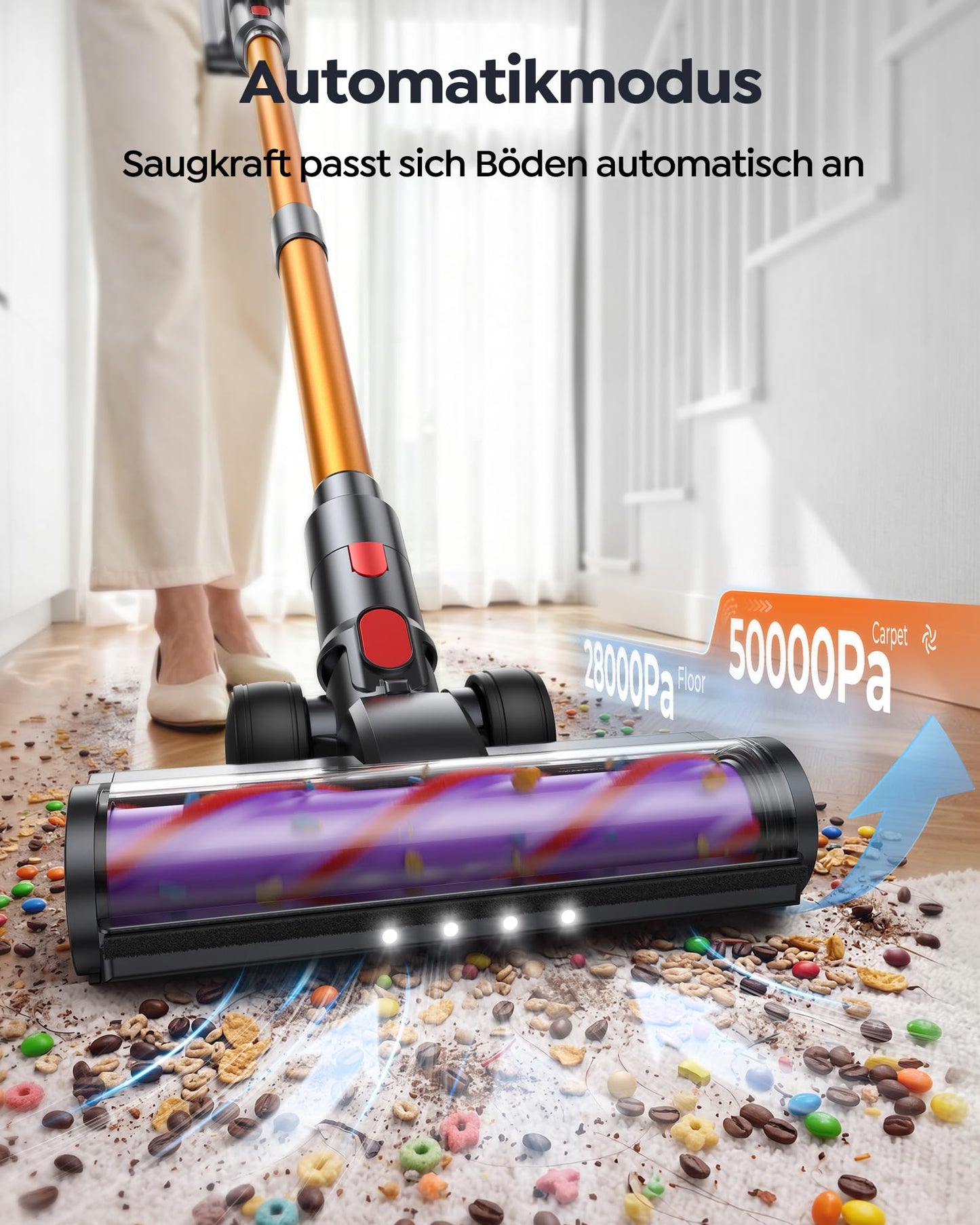 Fieety Akku Staubsauger 55KPa/650W/80Min, 1,8L Staubsauger Kabellos mit Automatikmodus, 1,5M Schlauch, Wandladestation, Duftfunktion, Ultraleise für Tierhaare/Teppiche/Hartböden/Auto