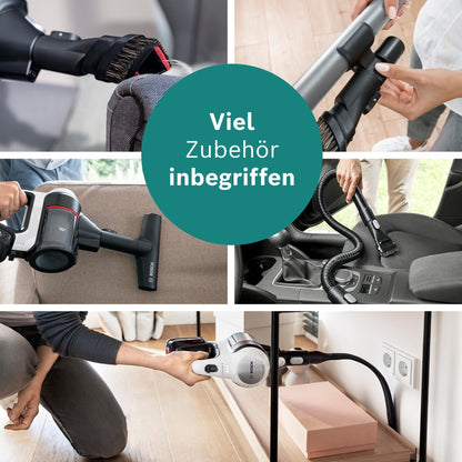 Bosch Unlimited 7 BSS715CARP Akku-Staubsauger, 5,0 Ah, Knickrohr, Turbostufe, Schnellladegerät & XXL-Polsterdüse