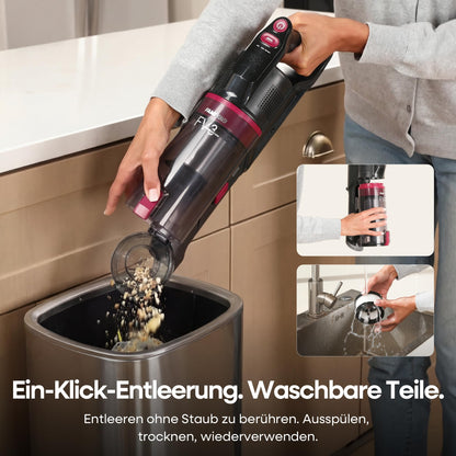 FAMIVAC Akku Staubsauger 60KPa/ 50Min/ 120㎡, Staubsauger Kabellos mit Knickgelenk-Rohr, Selbststehend, Grüne LED-Licht, Anti-Tangle-Bürste Akkustaubsauger für Hartböden/Tierhaare/Auto FV3-lilac