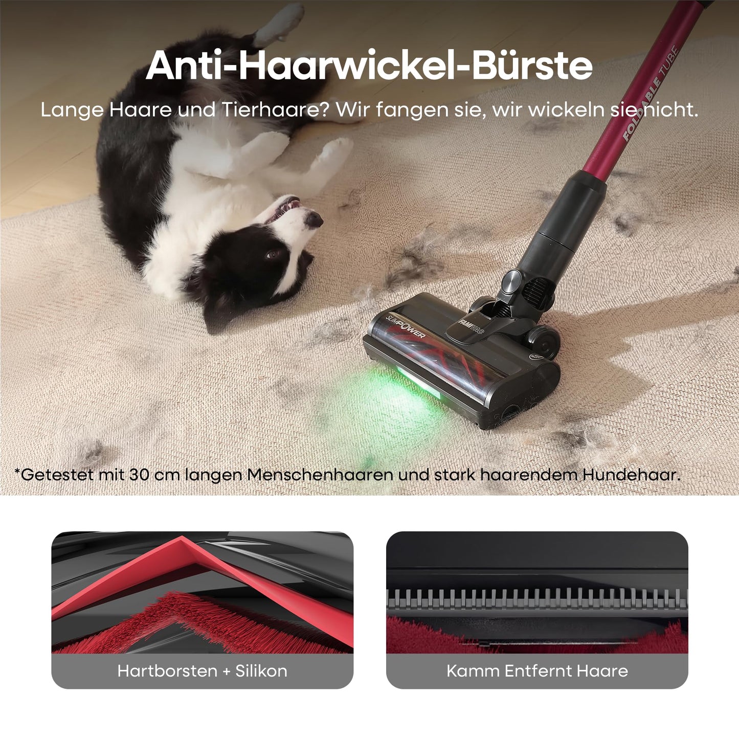 FAMIVAC Akku Staubsauger 60KPa/ 50Min/ 120㎡, Staubsauger Kabellos mit Knickgelenk-Rohr, Selbststehend, Grüne LED-Licht, Anti-Tangle-Bürste Akkustaubsauger für Hartböden/Tierhaare/Auto FV3-lilac