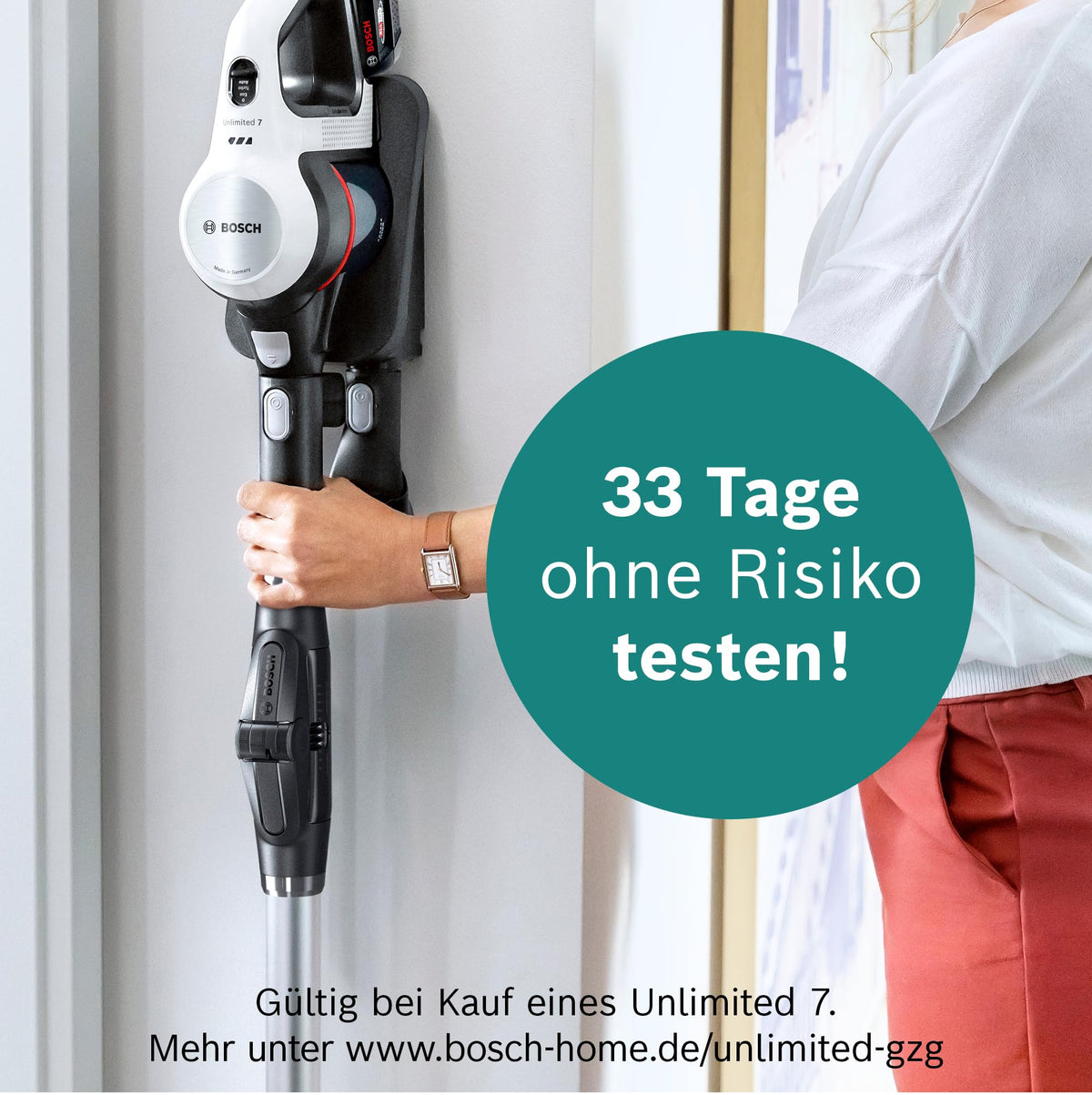 Bosch Unlimited 7 BSS715CARP Akku-Staubsauger, 5,0 Ah, Knickrohr, Turbostufe, Schnellladegerät & XXL-Polsterdüse