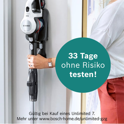 Bosch Unlimited 7 BSS715CARP Akku-Staubsauger, 5,0 Ah, Knickrohr, Turbostufe, Schnellladegerät & XXL-Polsterdüse