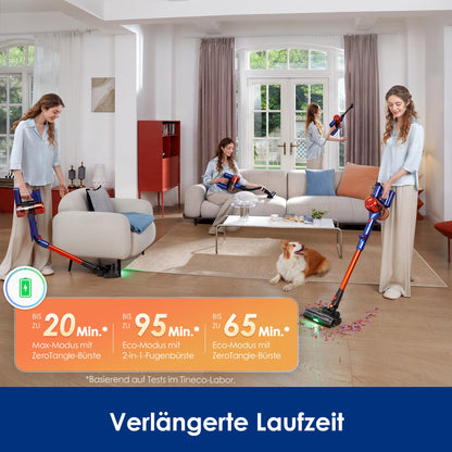 Tineco Pure ONE S70 Akku Staubsauger, 200 AW, LED, 3DSense Pro Reinigungssystem, Biz zu 95 Min. 6-stufiges Filter, ZeroTangle-Bürste, Intelligenter Kabelloser Handstaubsauger (Orange)