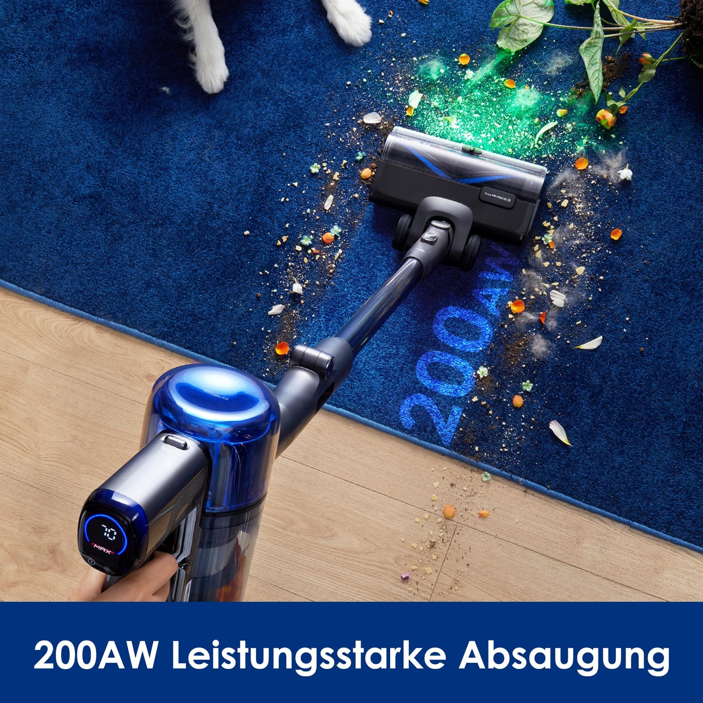 Tineco Pure ONE S70 Akku Staubsauger, 200 AW, LED, 3DSense Pro Reinigungssystem, bis zu 95 Min. 6-stufiges Filter, ZeroTangle-Bürste, Intelligenter Kabelloser Handstaubsauger